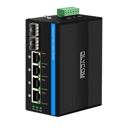 6-Port Gigabit PoE/PoE+ Booster Fiber Switch 802.3af/at 120W Budget DC12–48V Input