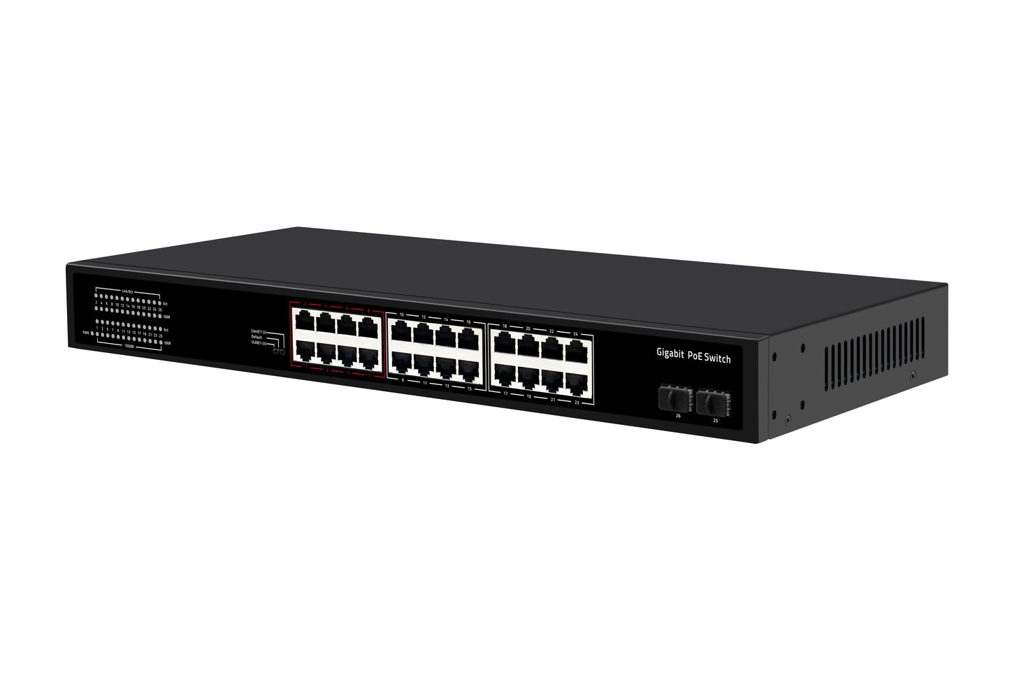 28-Port Gigabit PoE Switch SFP Fiber Unmanaged Fanless 400W Budget Rack Mounted