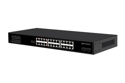 28-Port Gigabit PoE Switch SFP Fiber Unmanaged Fanless 400W Budget Rack Mounted
