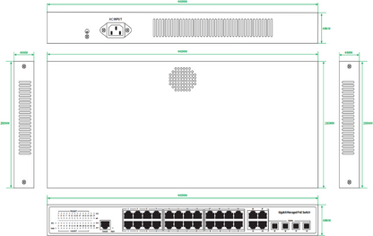 28-Port Gigabit PoE L2 L3 Managed Switch with 4 Combo SFP/RJ45 400W PoE Budget