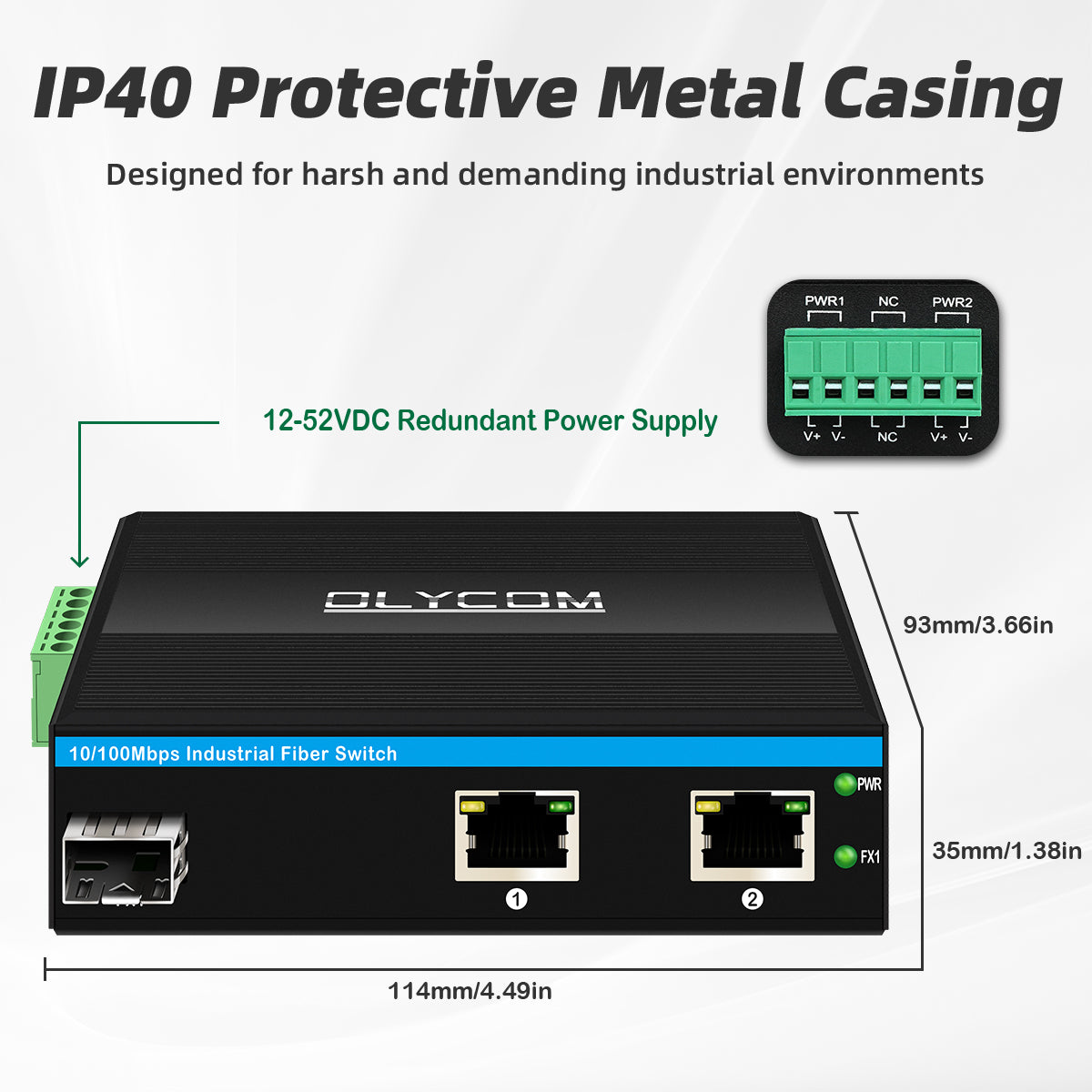 10/100Mbps Industrial Fiber Switch ( 1 Fiber to 2 UTP )