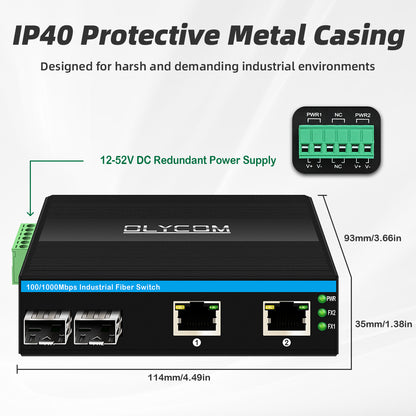 10/100/1000Mbps Industrial Fiber Switch（2F to 2UTP)