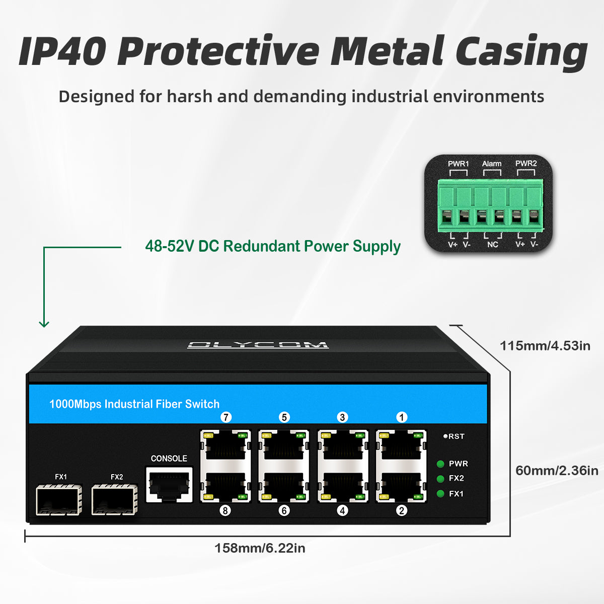 10/100/1000Mbps Managed Industrial POE Fiber Switch (2 Fiber to 8UTP )