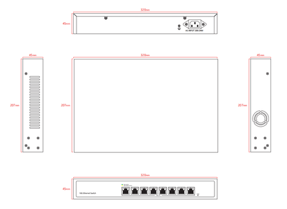 8 Port Full 10G Ethernet Switch Unmanaged 1G/2.5G/5G Auto-sensing Fanless CE AC Input