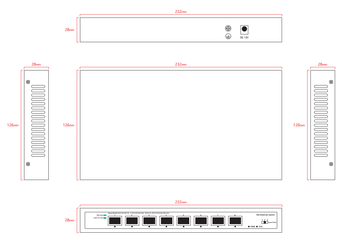 8 Port Full 10G SFP+ Fiber Ethernet Switch Unmanaged DC12V Input Fanless CE