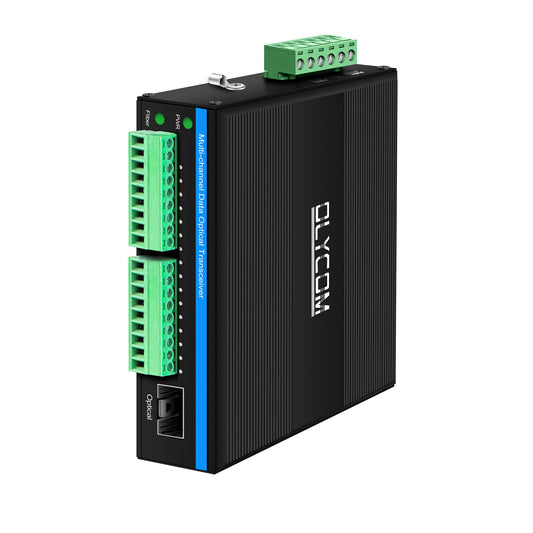 DIN Rail 8-Channel Bidirectional Contact Closure Fiber Optic Transceiver
