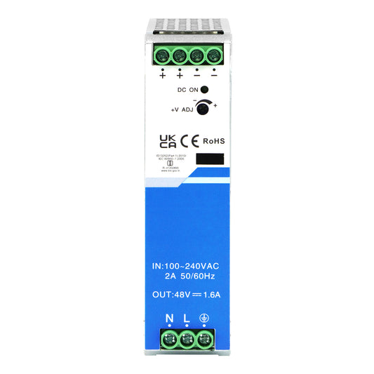 48V DIN Power Adapter 75W PSU 1.6A AC/DC Input Industrial Level -30~70°C CE UL