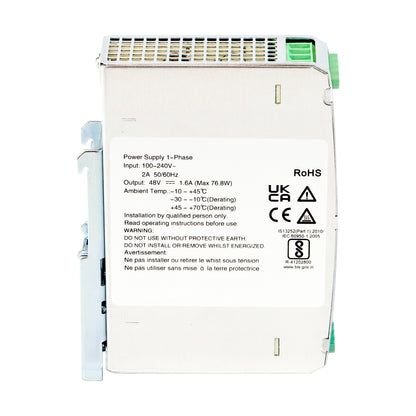 48V DIN Power Adapter 75W PSU 1.6A AC/DC Input Industrial Level -30~70°C CE UL