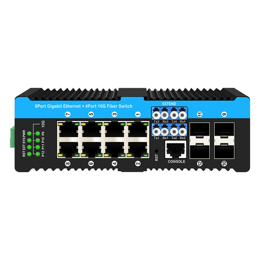 10G SFP+ Managed PoE Fiber Bypass Switch 240W 8 Port Gigabit Network DIN Rail