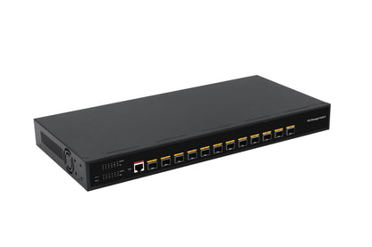 Olycom 12-Port 10G Layer 3 Managed Fiber Switch SFP+ Slots Single AC Powered Fanless