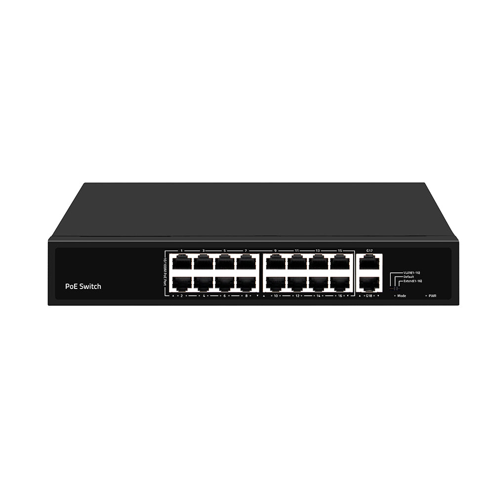 16 Port 10/100M PoE Switch with Gigabit Copper Uplinks AC Input 300W PoE Budget