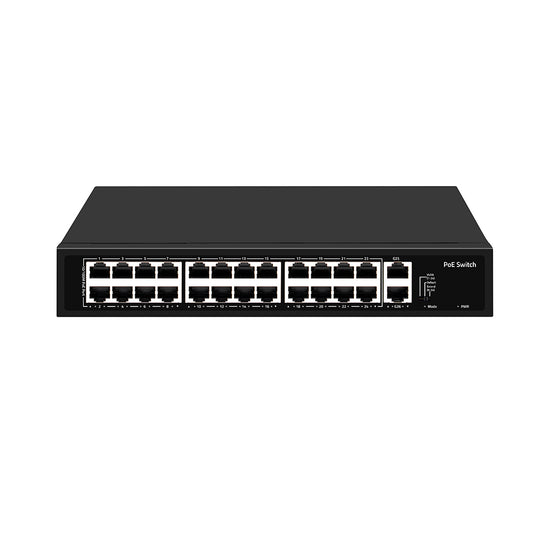 24 Port PoE Switch 10/100Mbps Gigabit Copper Uplink Rackmount 280W PoE Budget Fanless