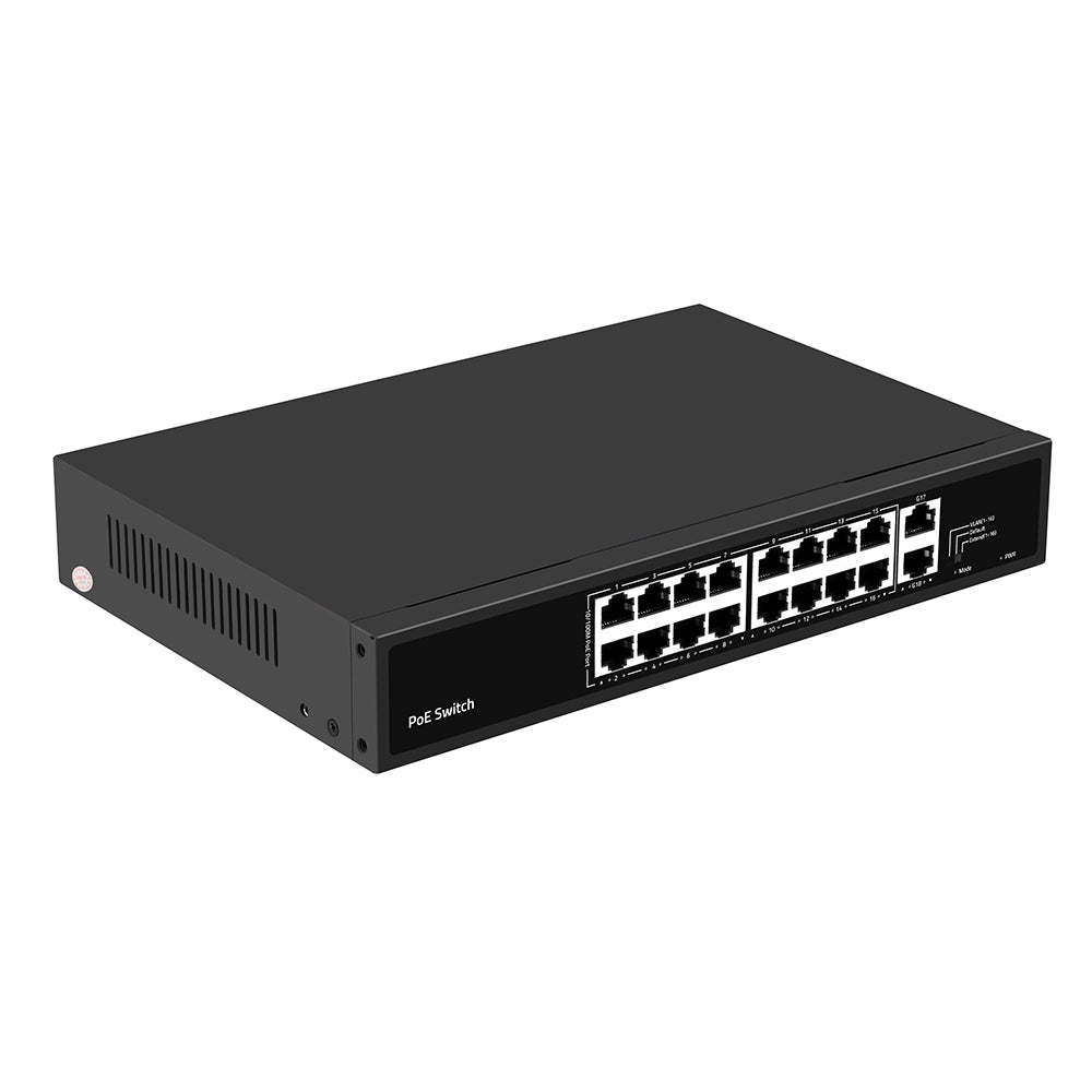 16 Port 10/100M PoE Switch with Gigabit Copper Uplinks AC Input 300W PoE Budget