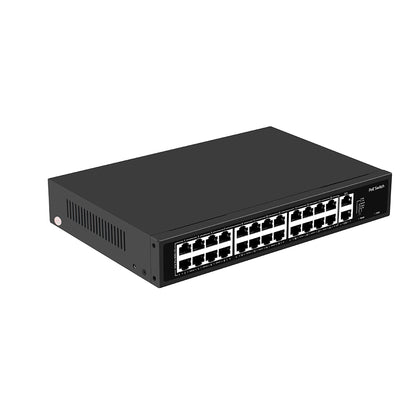 24 Port PoE Switch 10/100Mbps Gigabit Copper Uplink Rackmount 280W PoE Budget Fanless