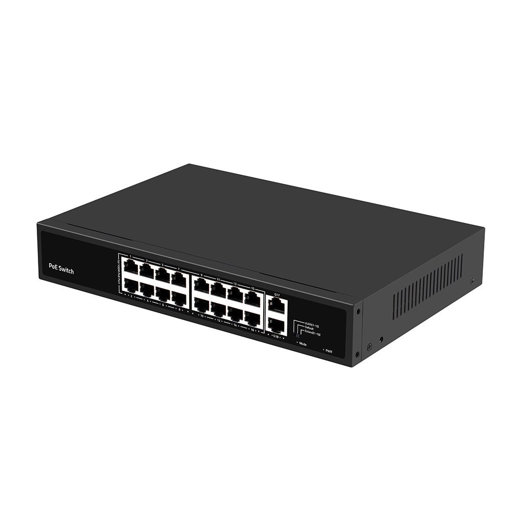 16 Port 10/100M PoE Switch with Gigabit Copper Uplinks AC Input 300W PoE Budget