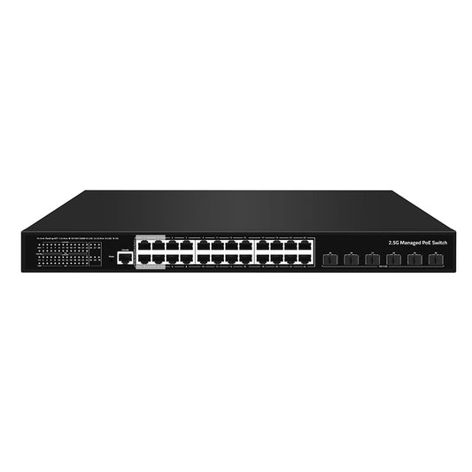 24 Port 2.5G PoE Switch L3 Managed With 10G Uplink 400W PoE AC Powered Fanless