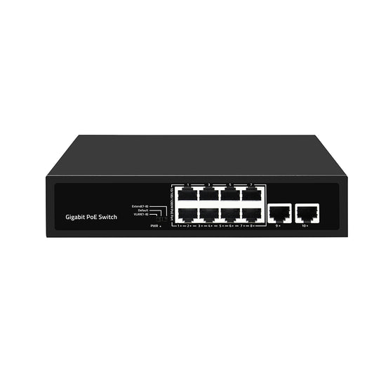 10-Port PoE Switch Full Gigabit Ethernet Single AC Powered Rack Mounted CE