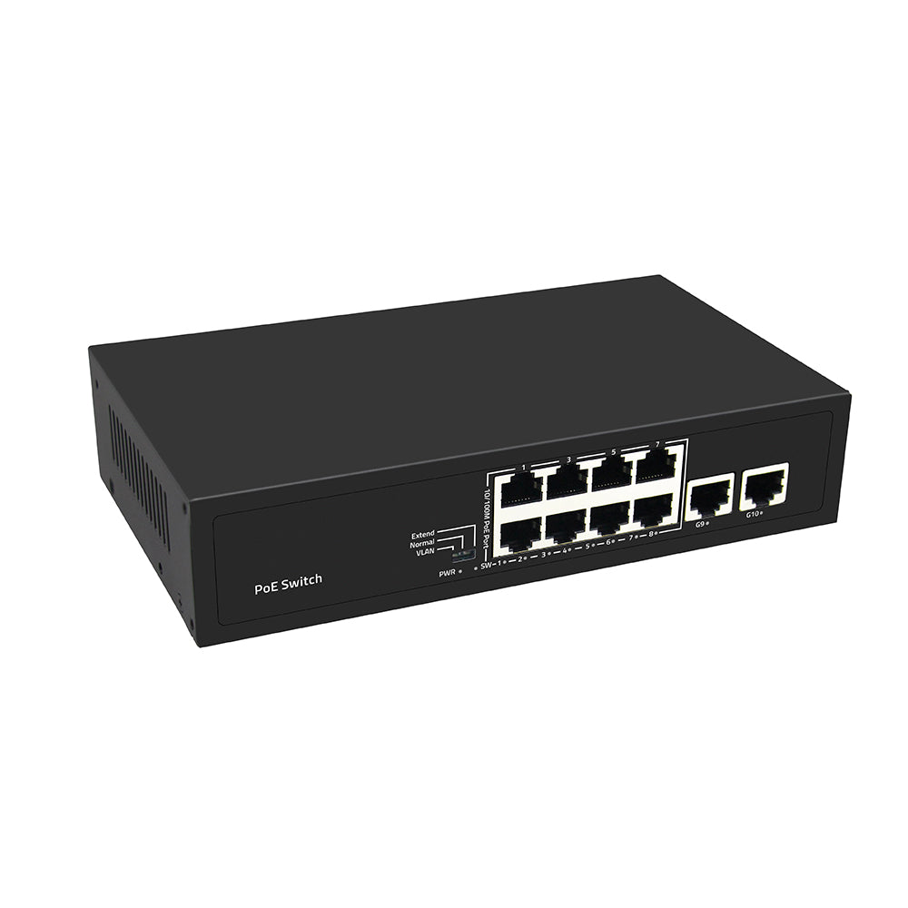 Olycom 8 Port PoE Switch Fast Ethernet with Gigabit Uplink Fanless AC Powered