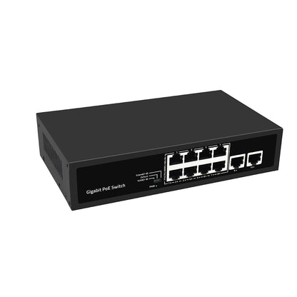 10-Port PoE Switch Full Gigabit Ethernet Single AC Powered Rack Mounted CE
