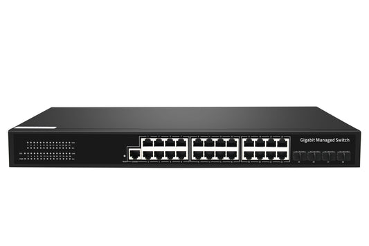 28-Port Full Gigabit Managed Ethernet Switch Fanless AC Powered Realtek Chip CE
