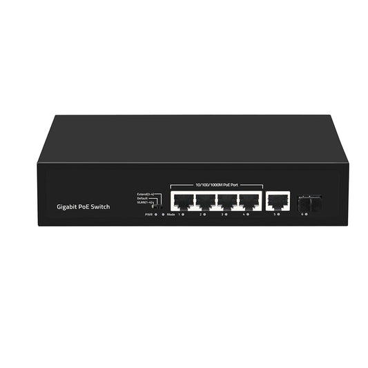 6-Port Full Gigabit PoE Fiber Switch 60W Budget 15.4W 30W Standard Unmanaged
