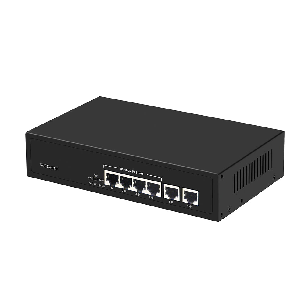 6 Port Fast Ethernet PoE Network Switch AC Input 15.4W/30W for IP Cameras