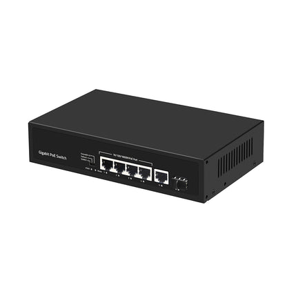 6-Port Full Gigabit PoE Fiber Switch 60W Budget 15.4W 30W Standard Unmanaged