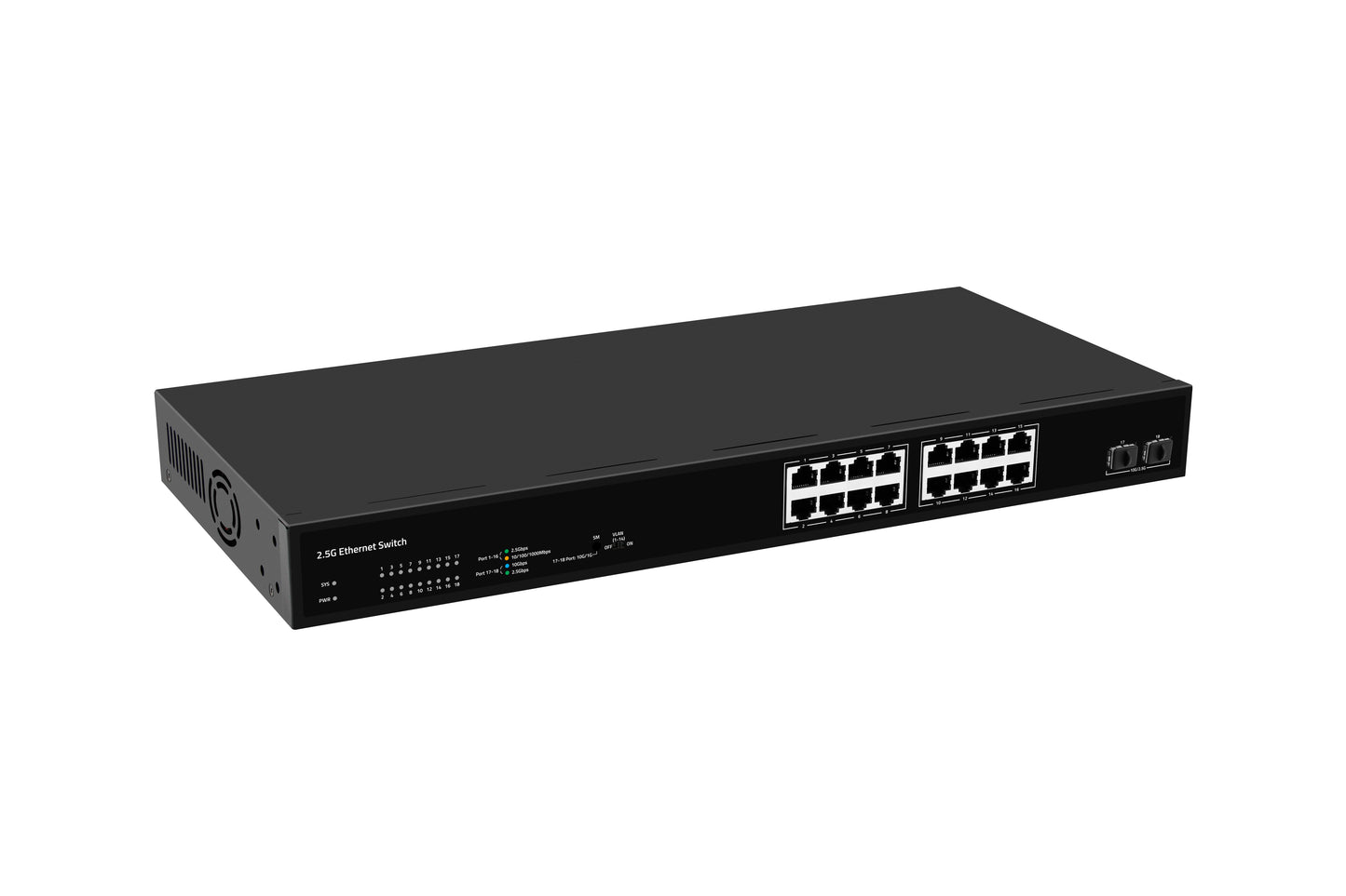 18-Port 10G Uplink 2.5G Ethernet Switch Unmanaged Single AC Powered Fanless Rack Mounted