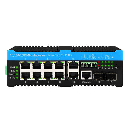 10/100/1000mbps Managed Industrial POE  Fiber switch  ( 2 Fiber to 8 UTP) (POE AF/AT/BT Optional)