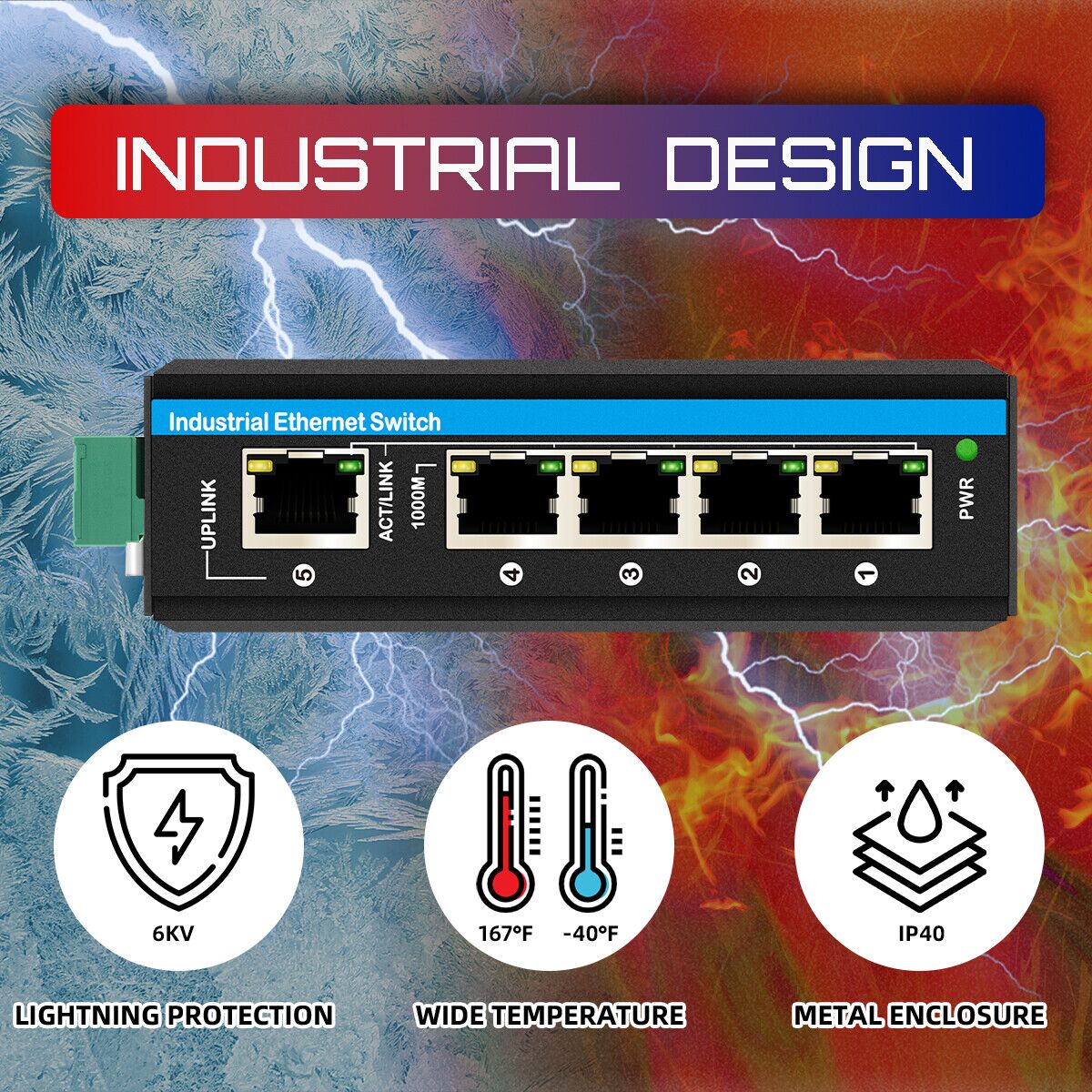 10/100/1000Mbps Industrial POE Network Switch (5UTP)