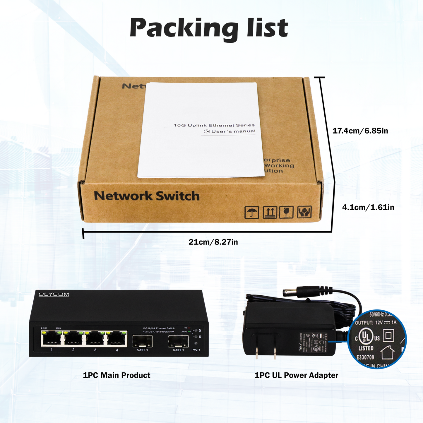 6 Port 2.5G Network Switch with 10G  Fiber Uplinks Unmanaged 100M/1G auto-sensing Ethernet Speed
