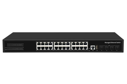 24-Port Gigabit Managed Ethernet Switch 10G SFP+ Uplink AC Powered CE Fanless